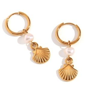 18K Gold Shell Earrings*Hoop Earrings*Ocean Inspired Design*Waterproof Jewelry
